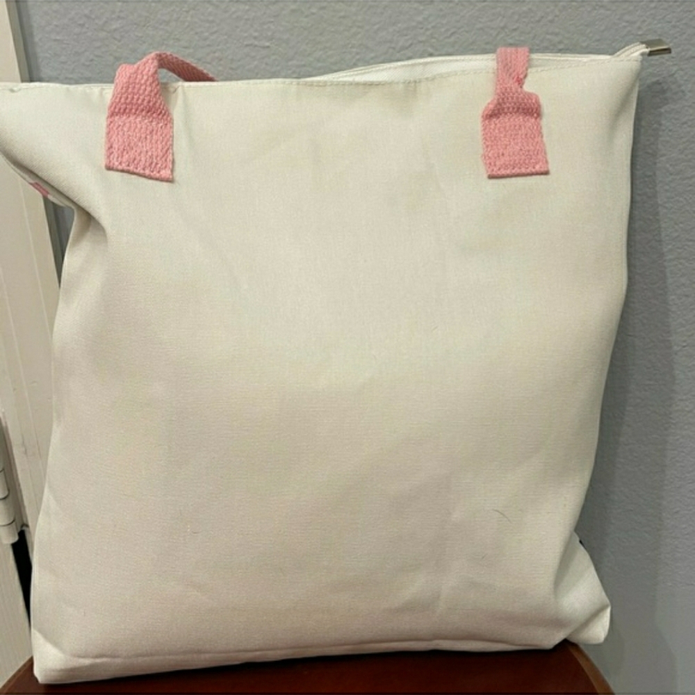 NWT! Hello Kitty  'Hi I'm Hello Kitty' Zip Closure Tote Bag (Cream & Pink) - Picture 3 of 7